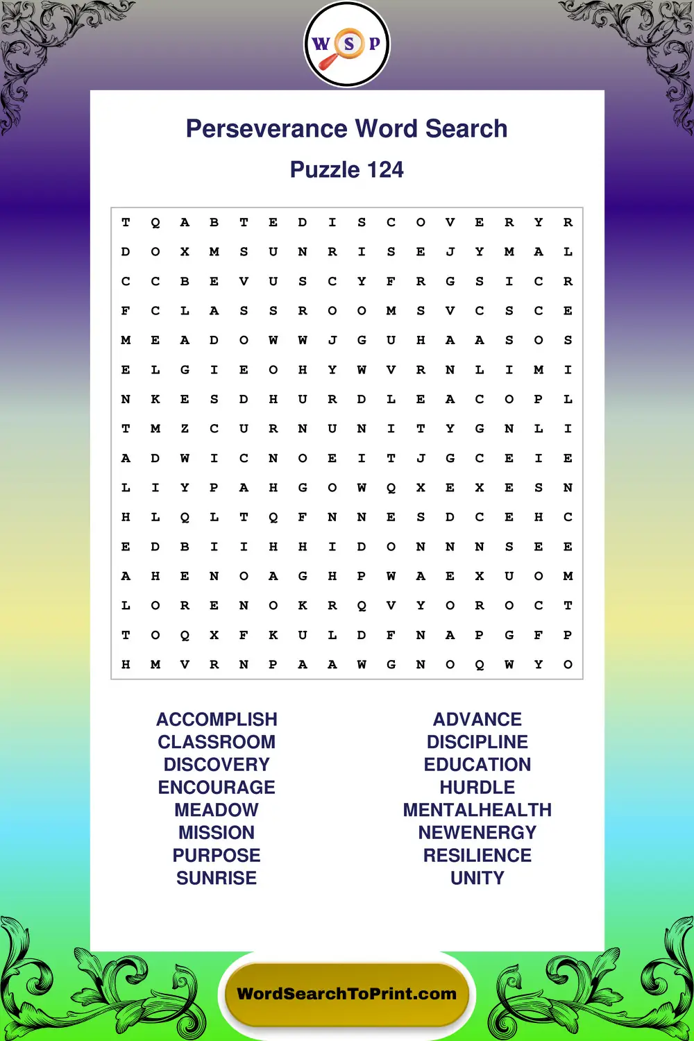Perseverance Word Search Puzzle 124