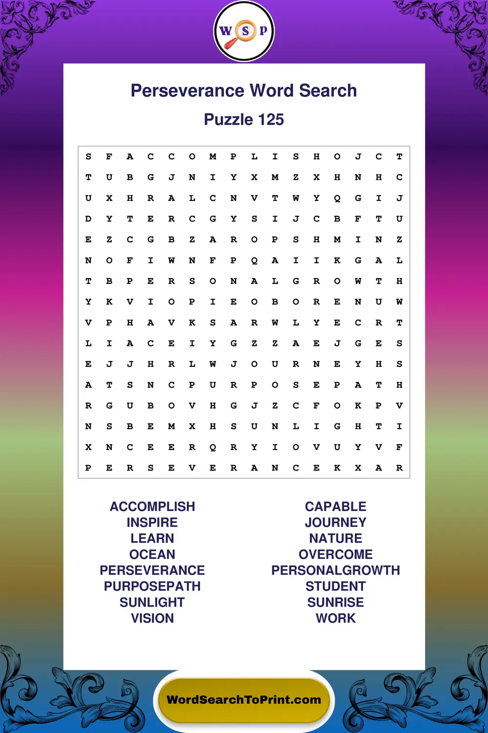 Perseverance Word Search Puzzle 125