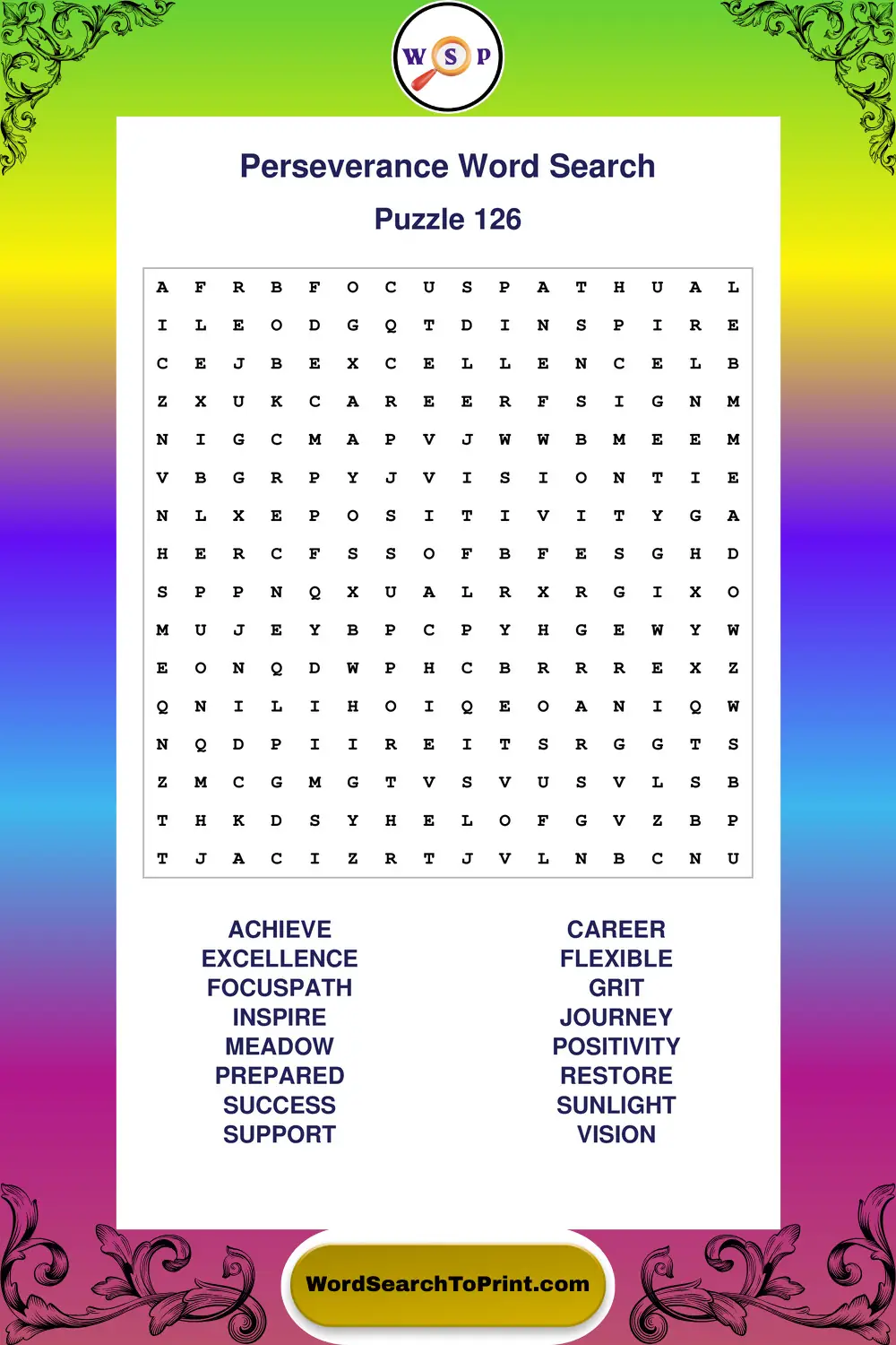 Perseverance Word Search Puzzle 126