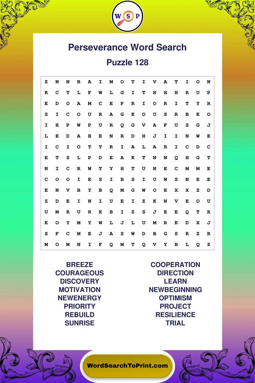 Perseverance Word Search Puzzle 128