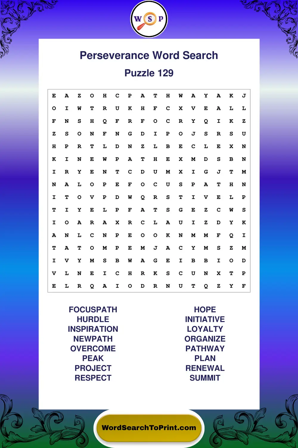 Perseverance Word Search Puzzle 129