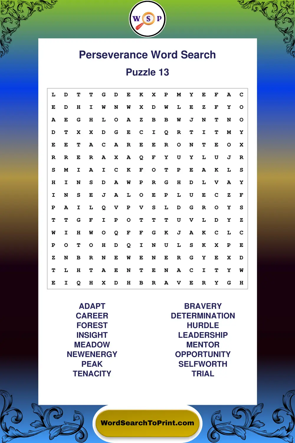 Perseverance Word Search Puzzle 13