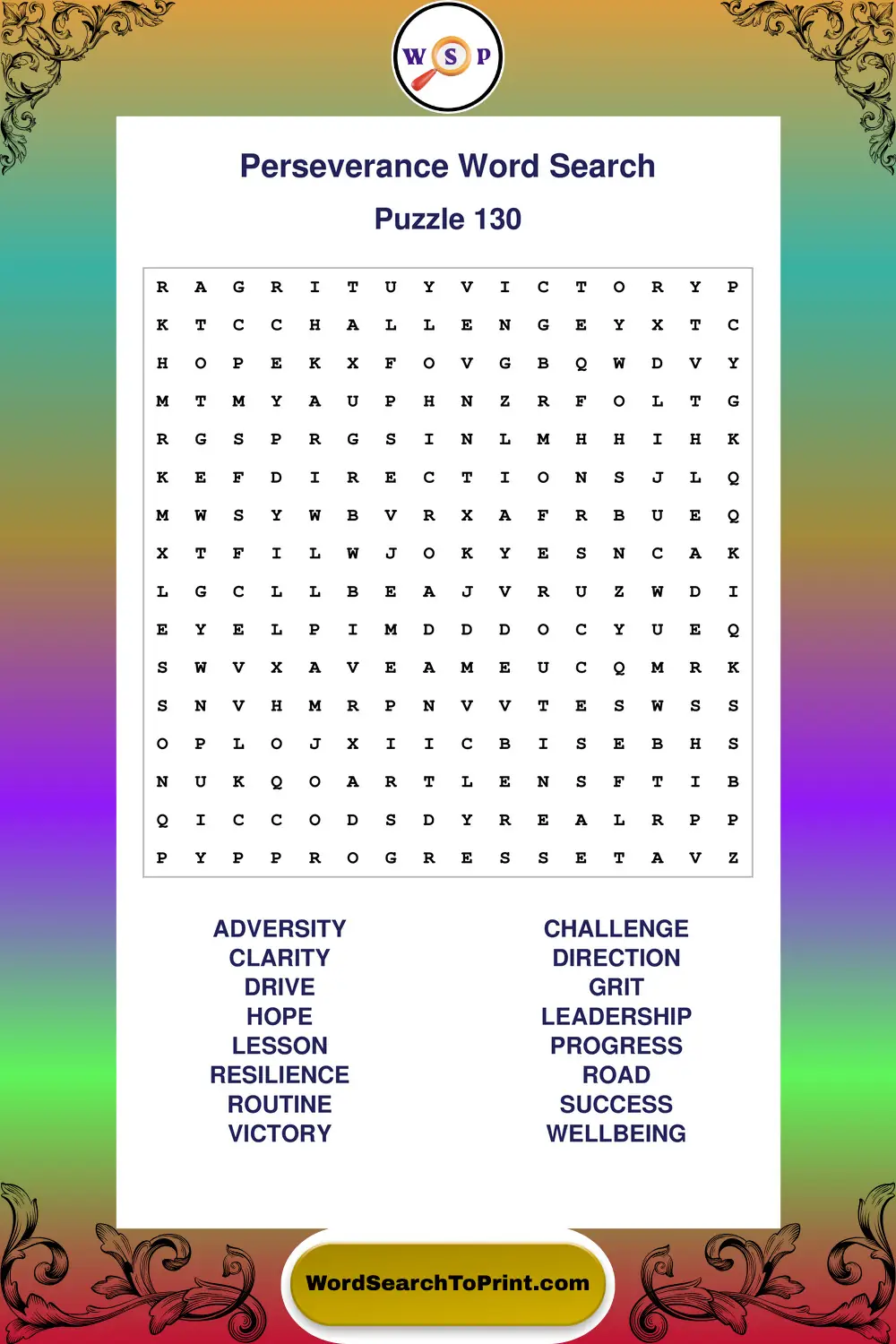 Perseverance Word Search Puzzle 130
