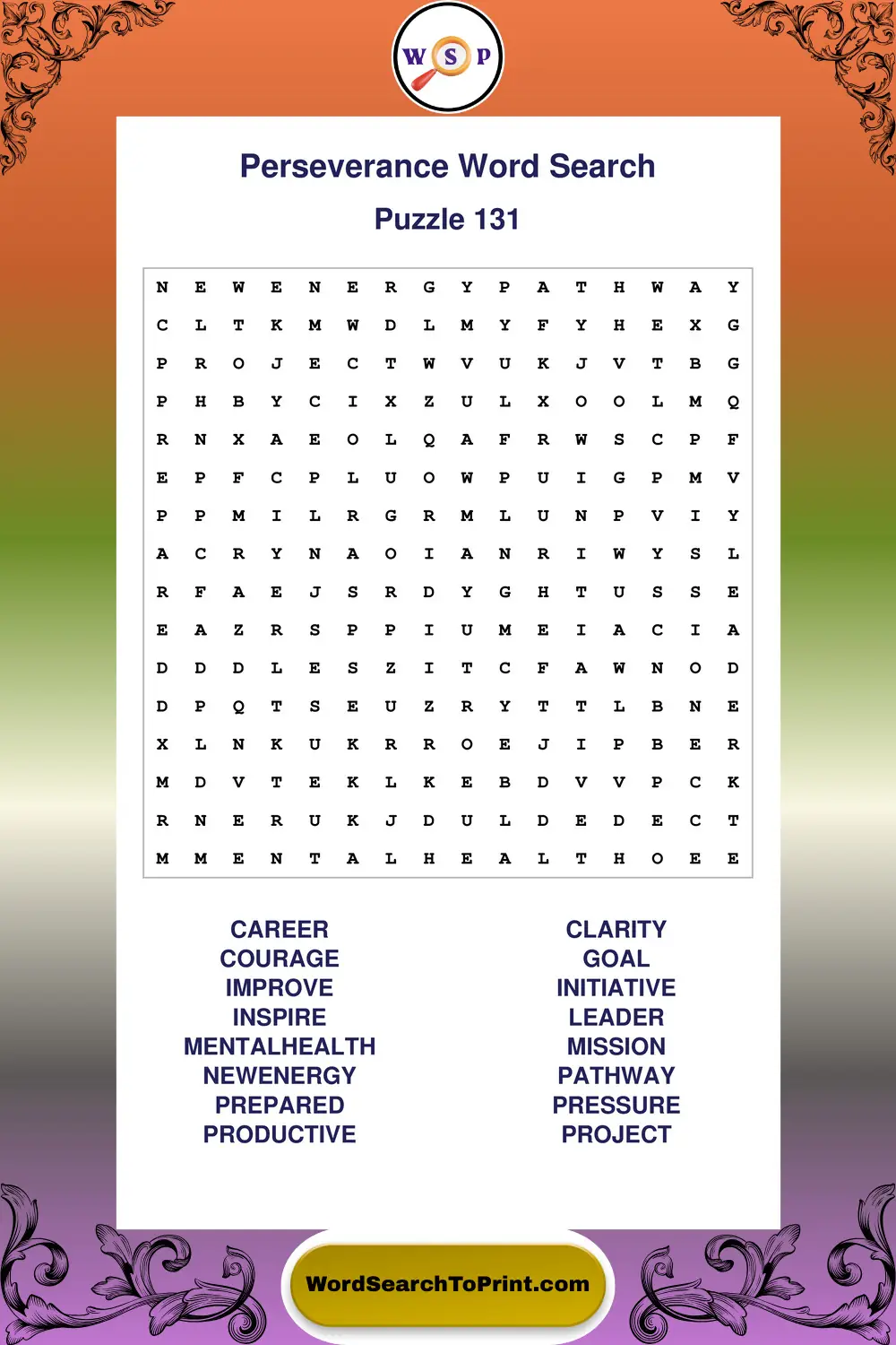 Perseverance Word Search Puzzle 131