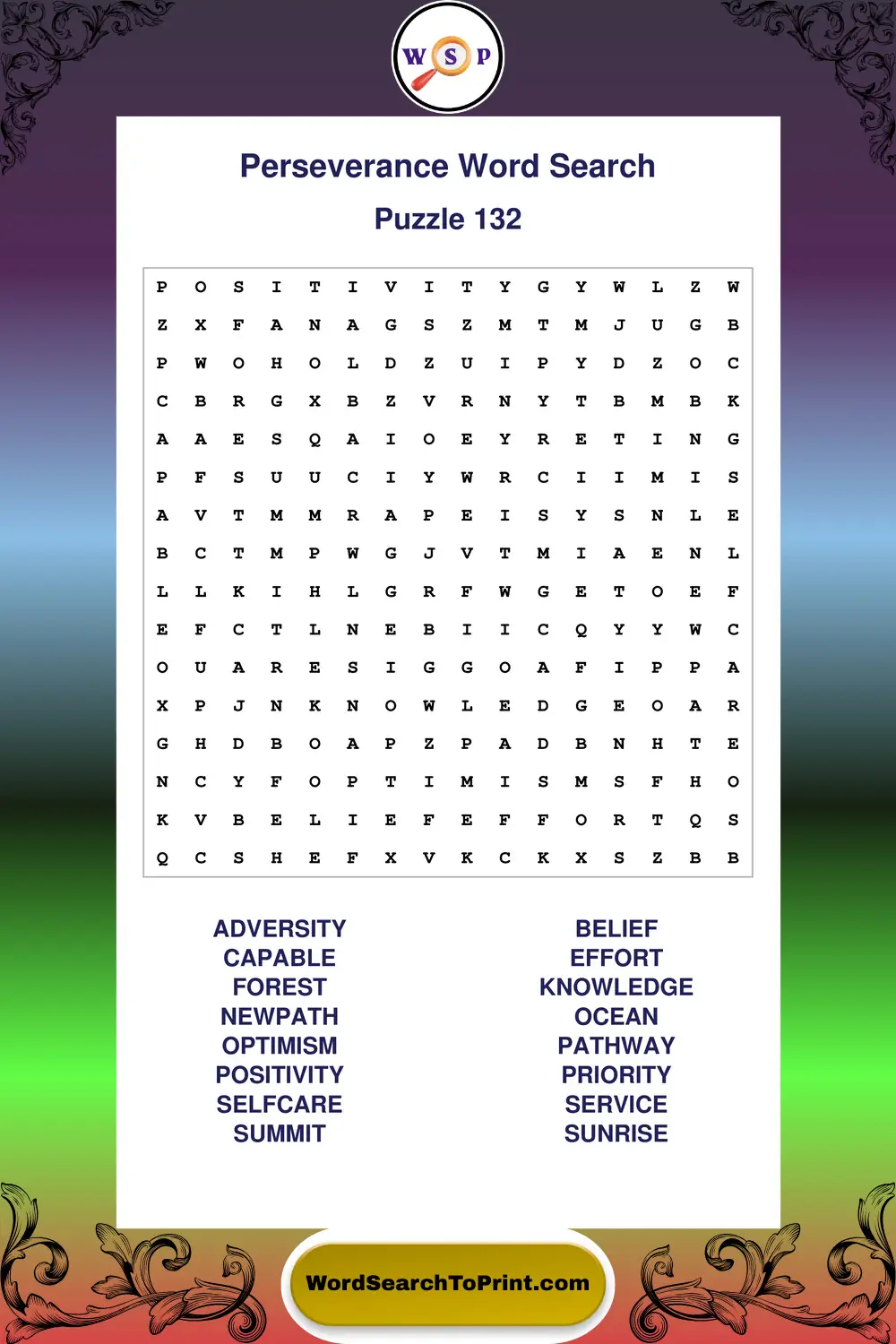 Perseverance Word Search Puzzle 132