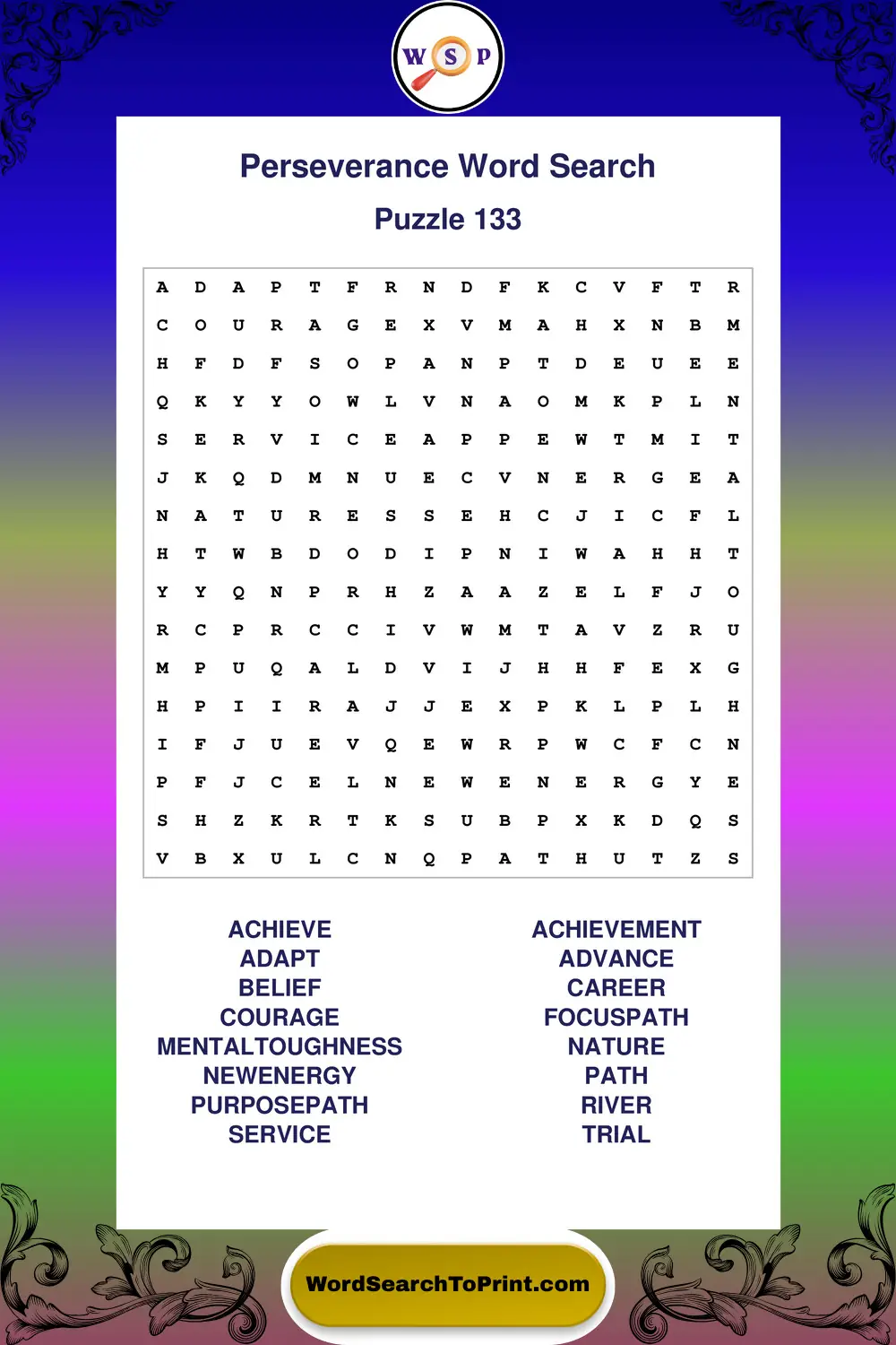 Perseverance Word Search Puzzle 133
