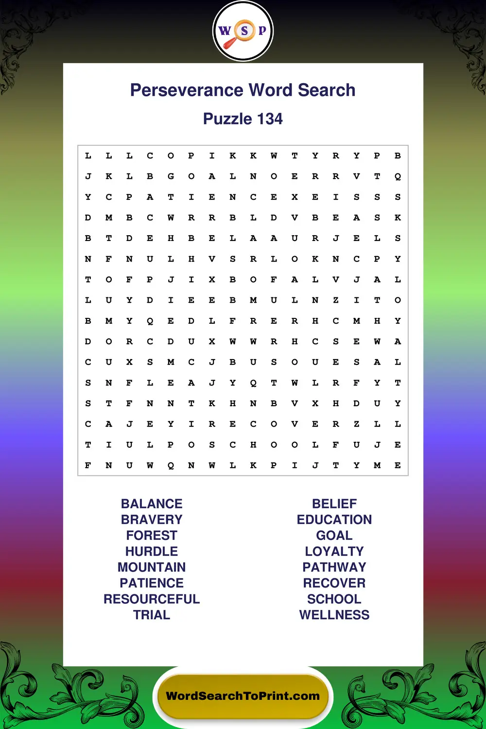 Perseverance Word Search Puzzle 134