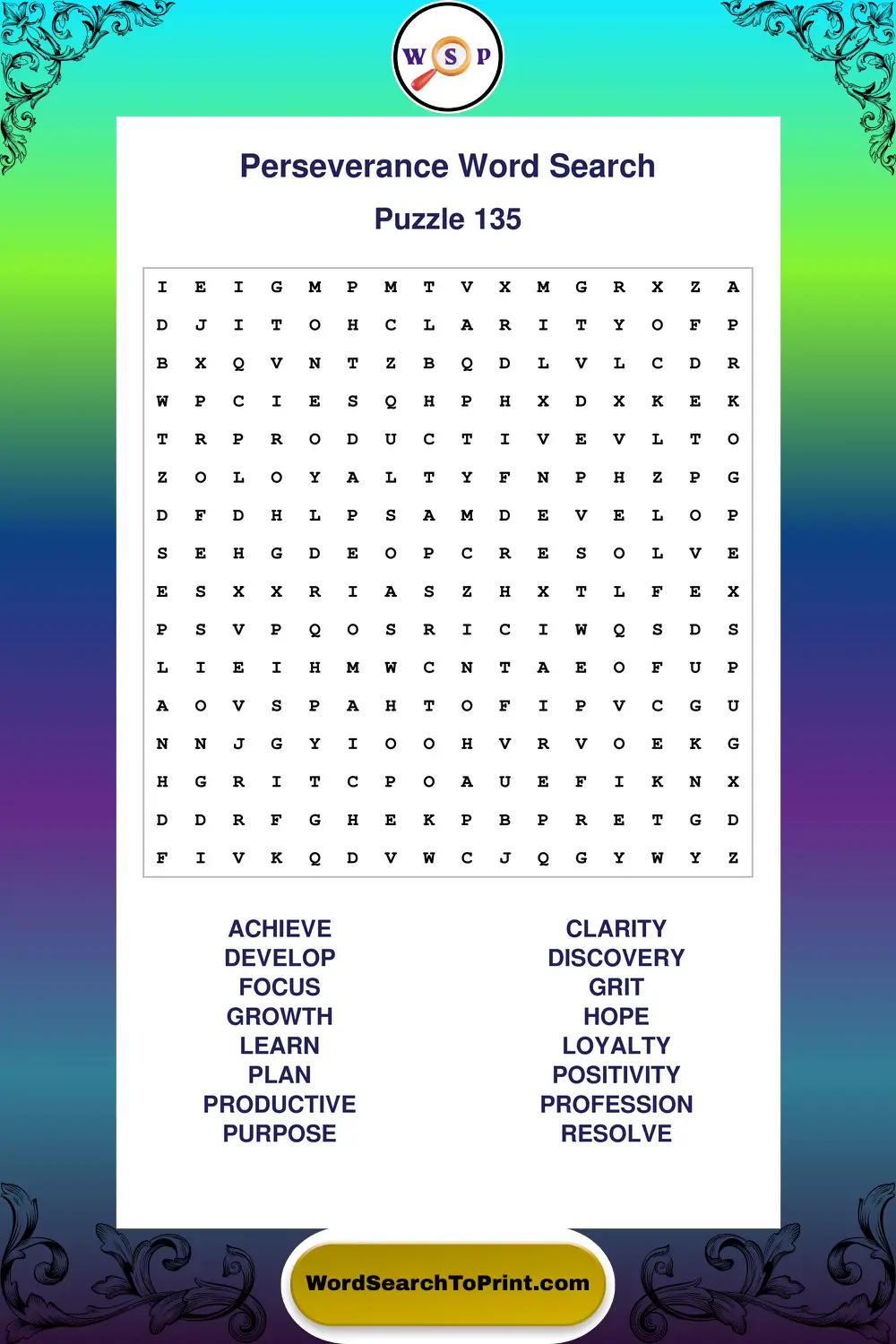 Perseverance Word Search Puzzle 135