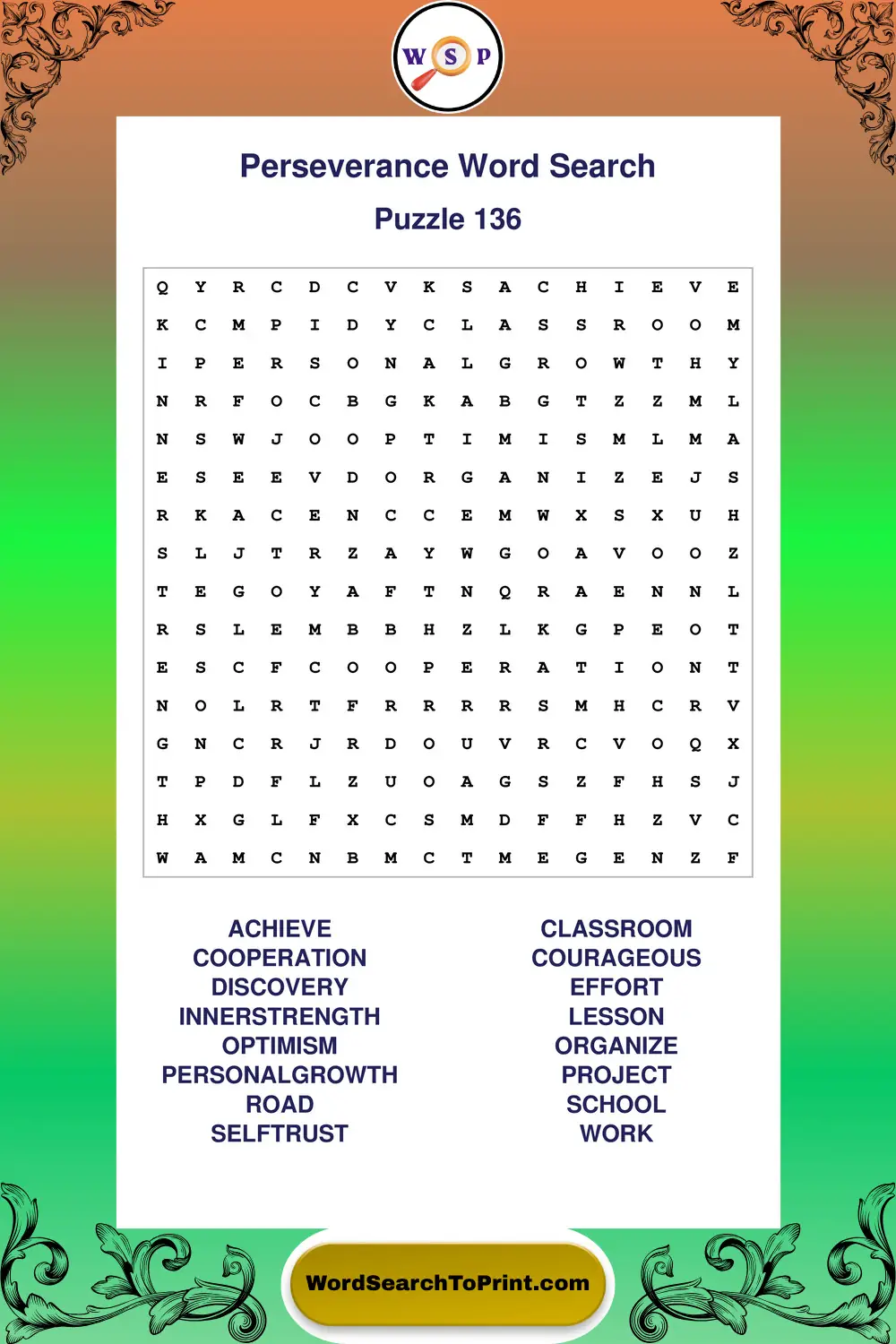 Perseverance Word Search Puzzle 136