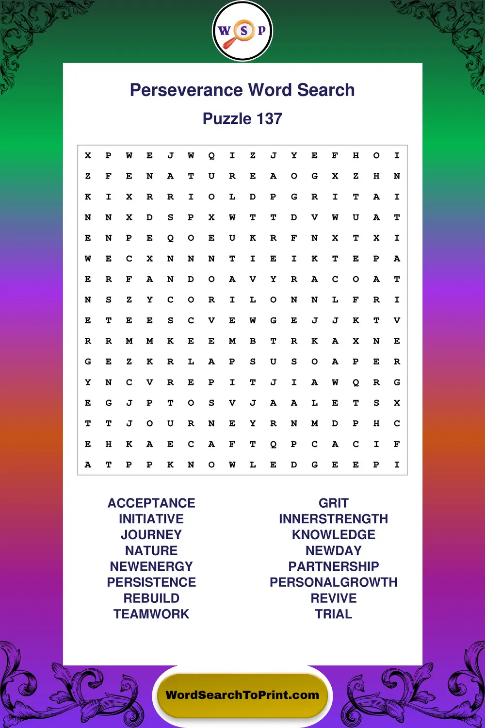 Perseverance Word Search Puzzle 137