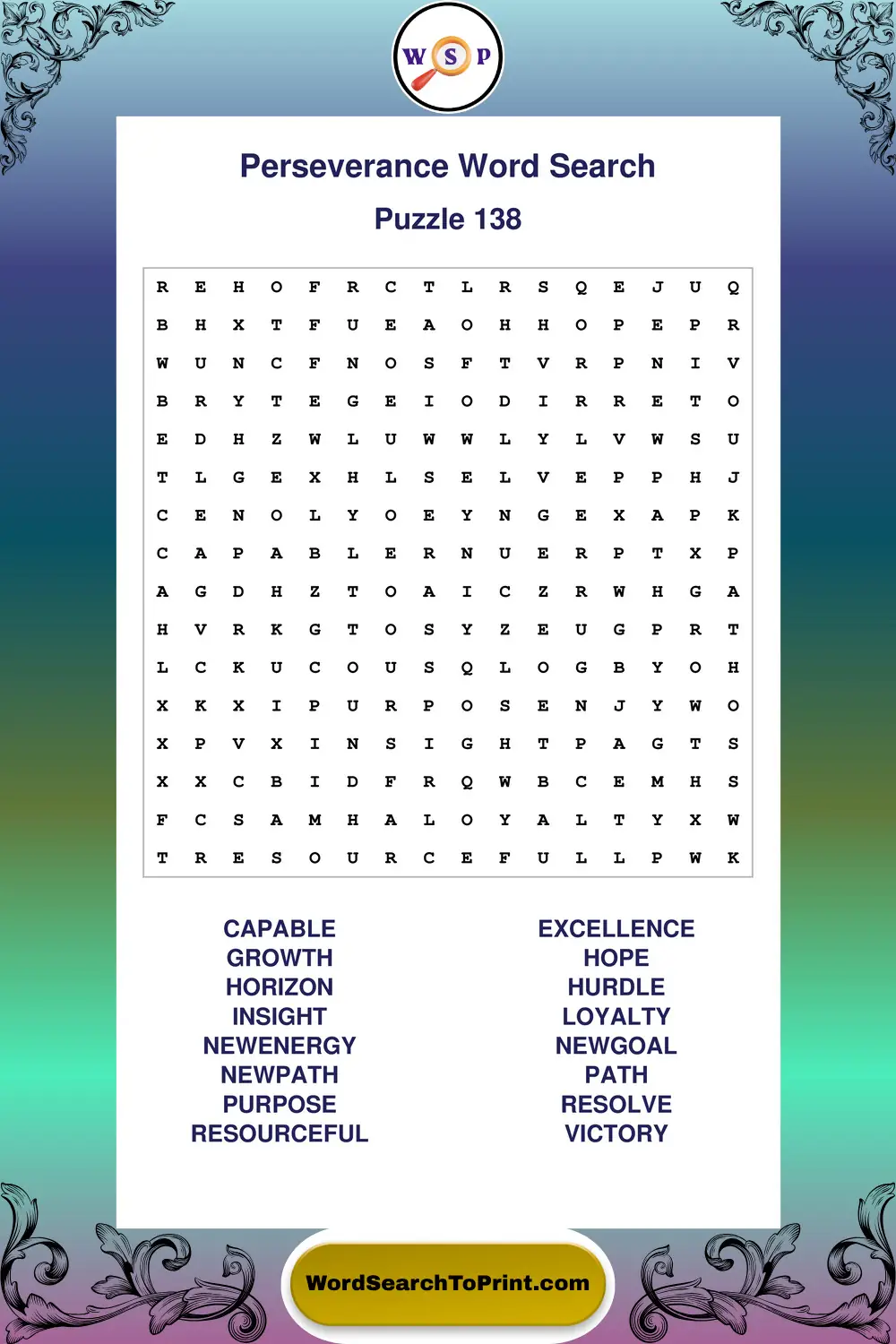 Perseverance Word Search Puzzle 138