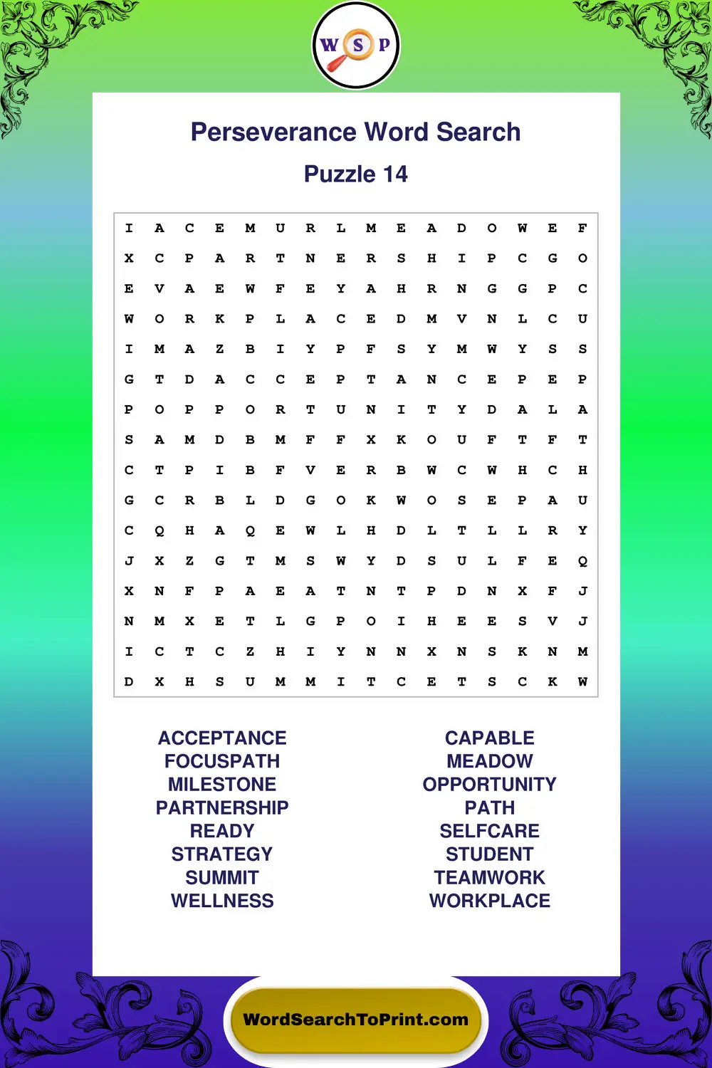 Perseverance Word Search Puzzle 14
