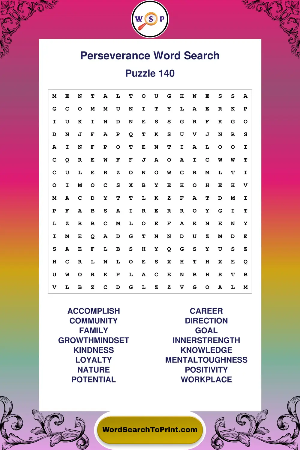 Perseverance Word Search Puzzle 140