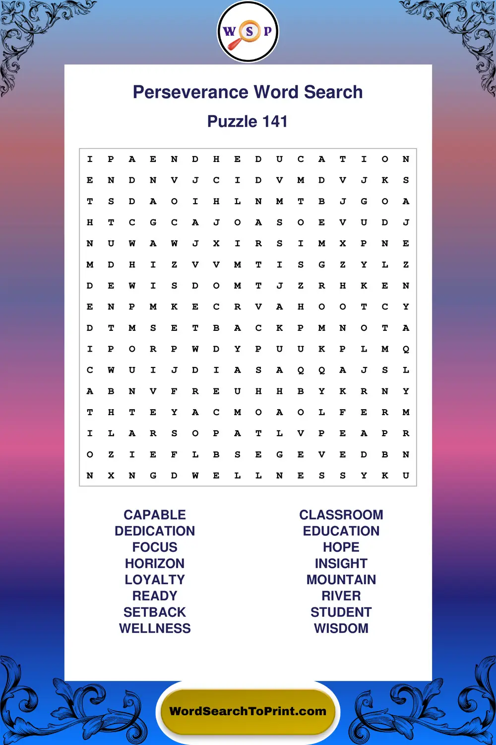Perseverance Word Search Puzzle 141
