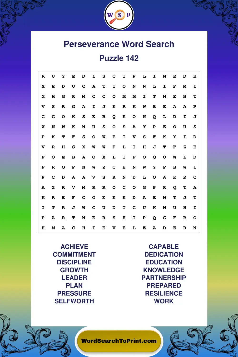 Perseverance Word Search Puzzle 142