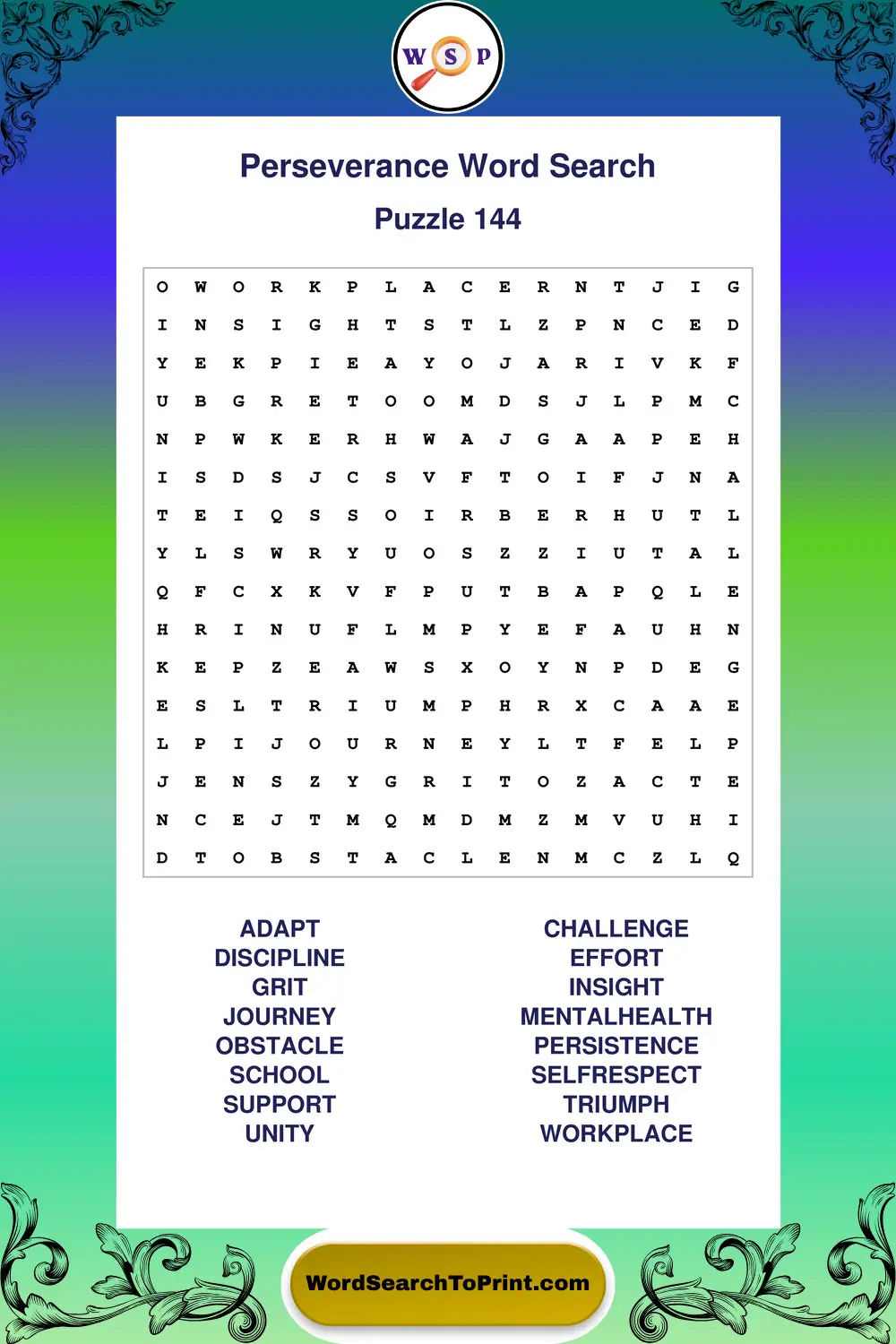 Perseverance Word Search Puzzle 144