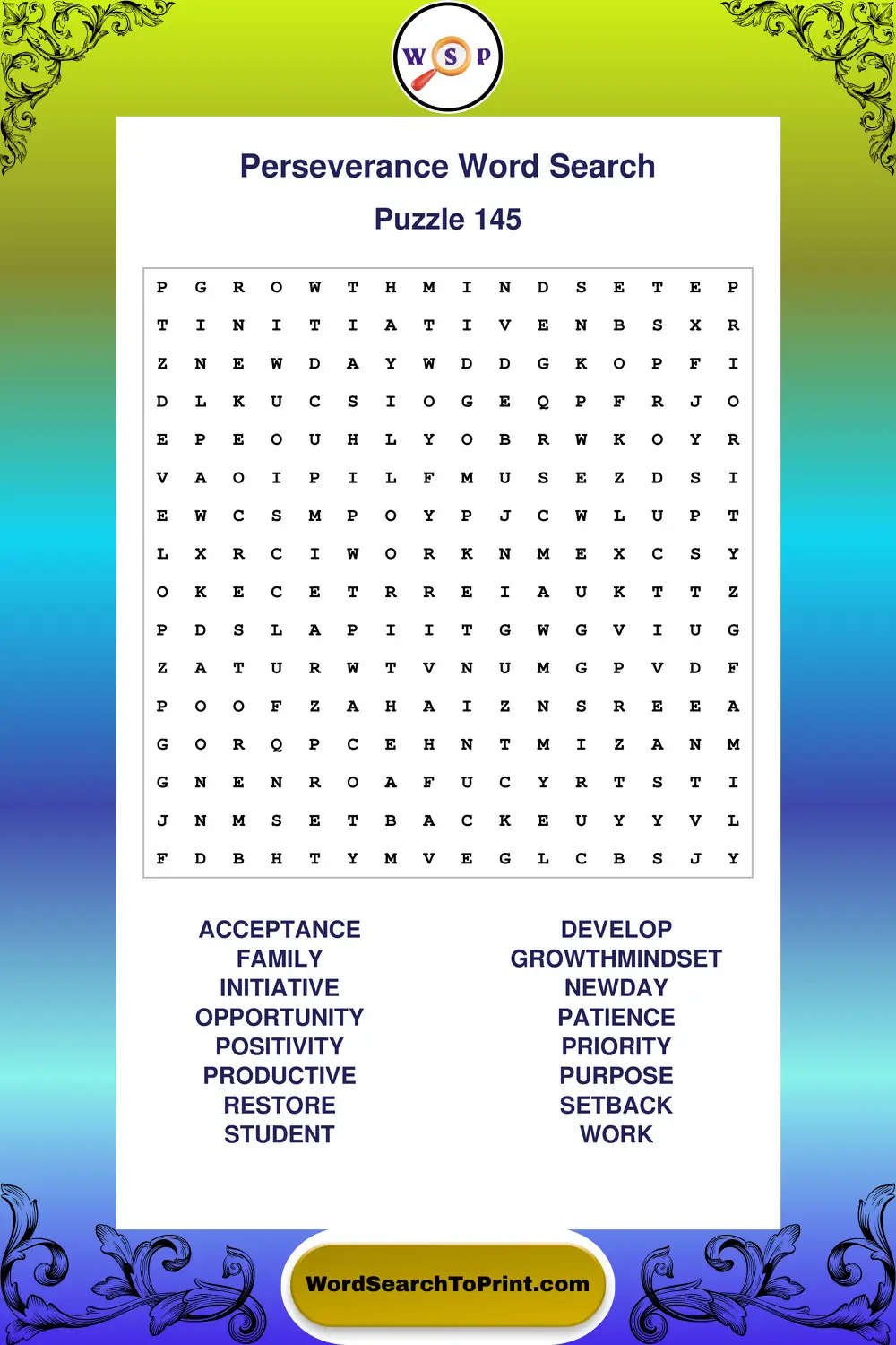 Perseverance Word Search Puzzle 145