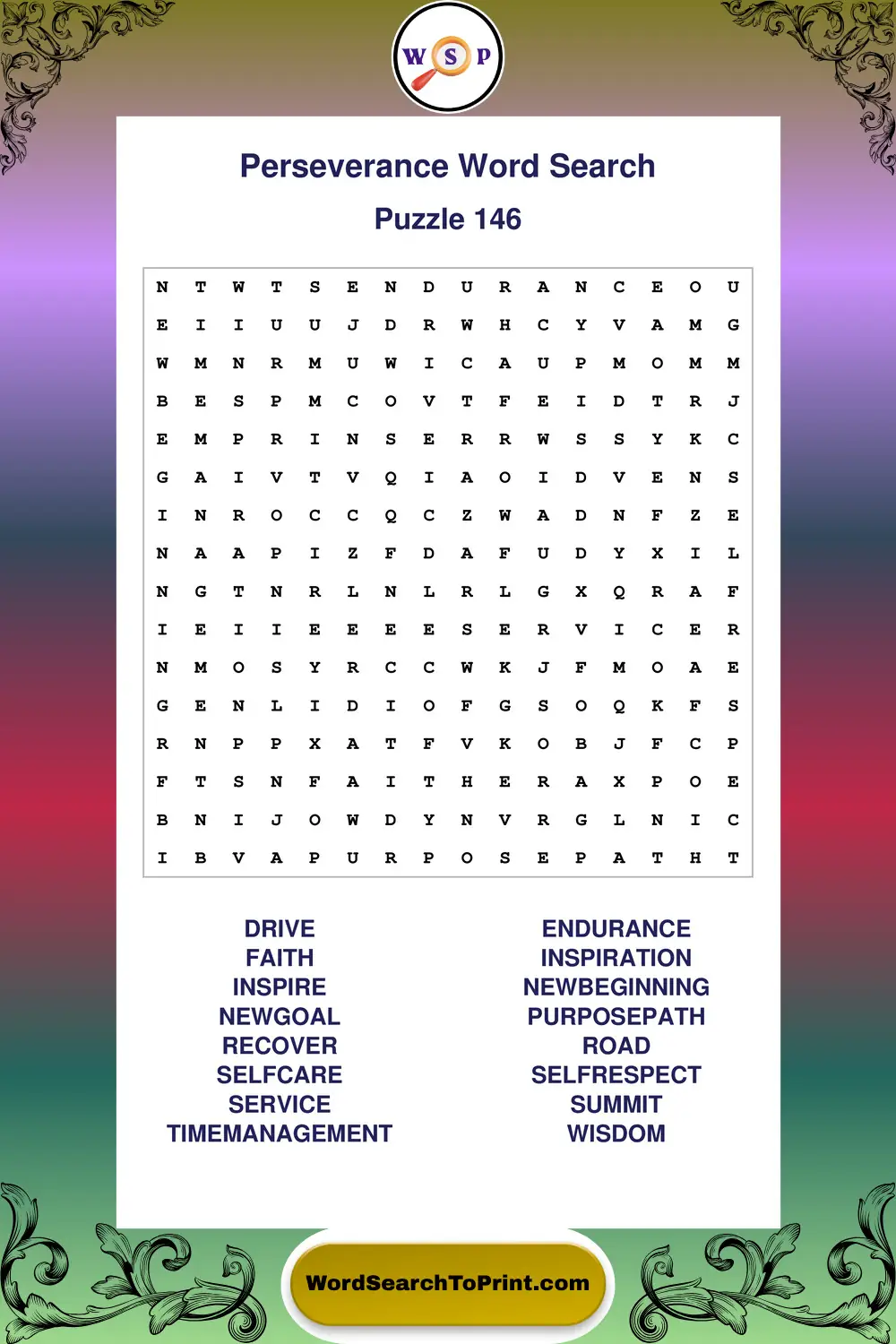 Perseverance Word Search Puzzle 146