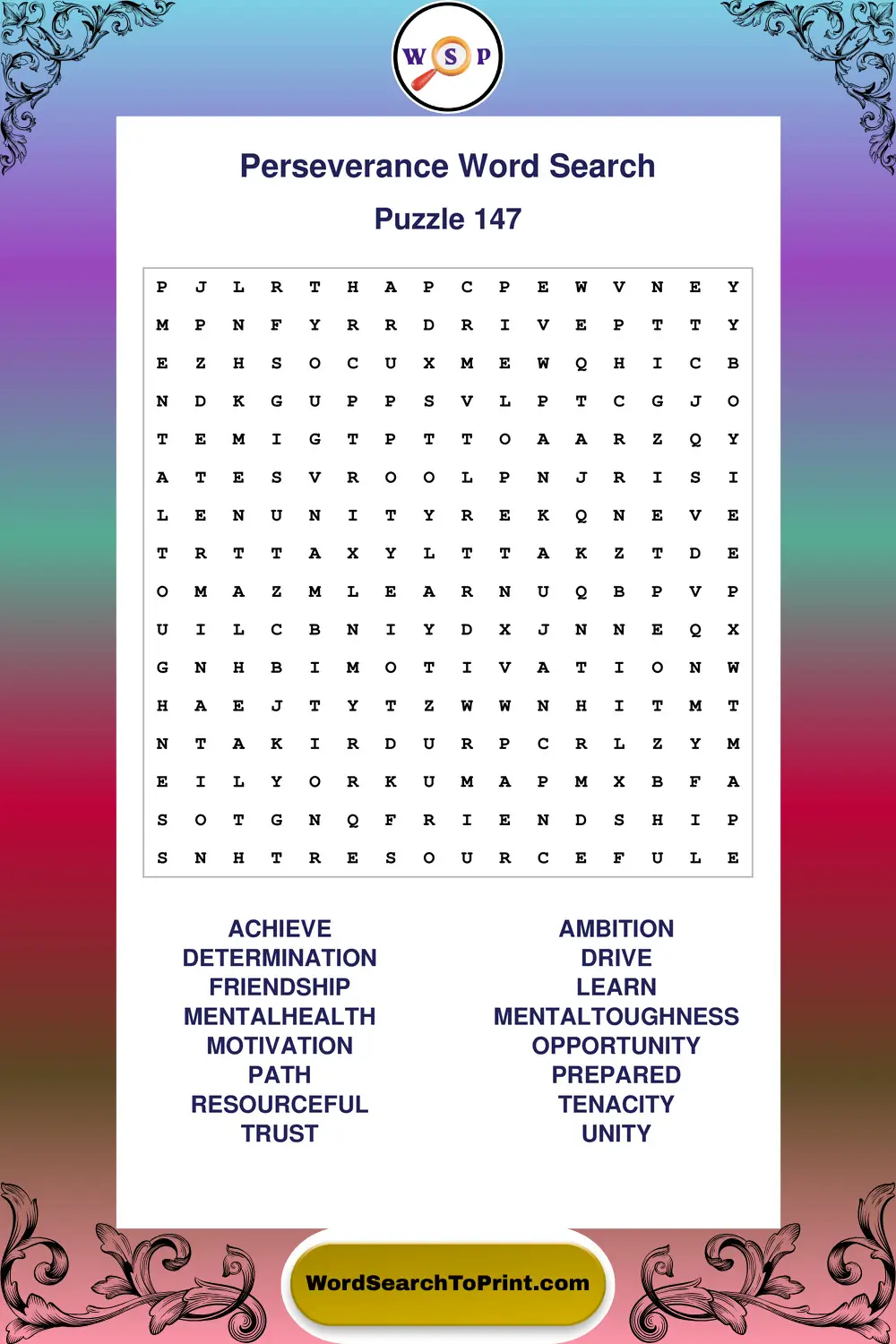 Perseverance Word Search Puzzle 147