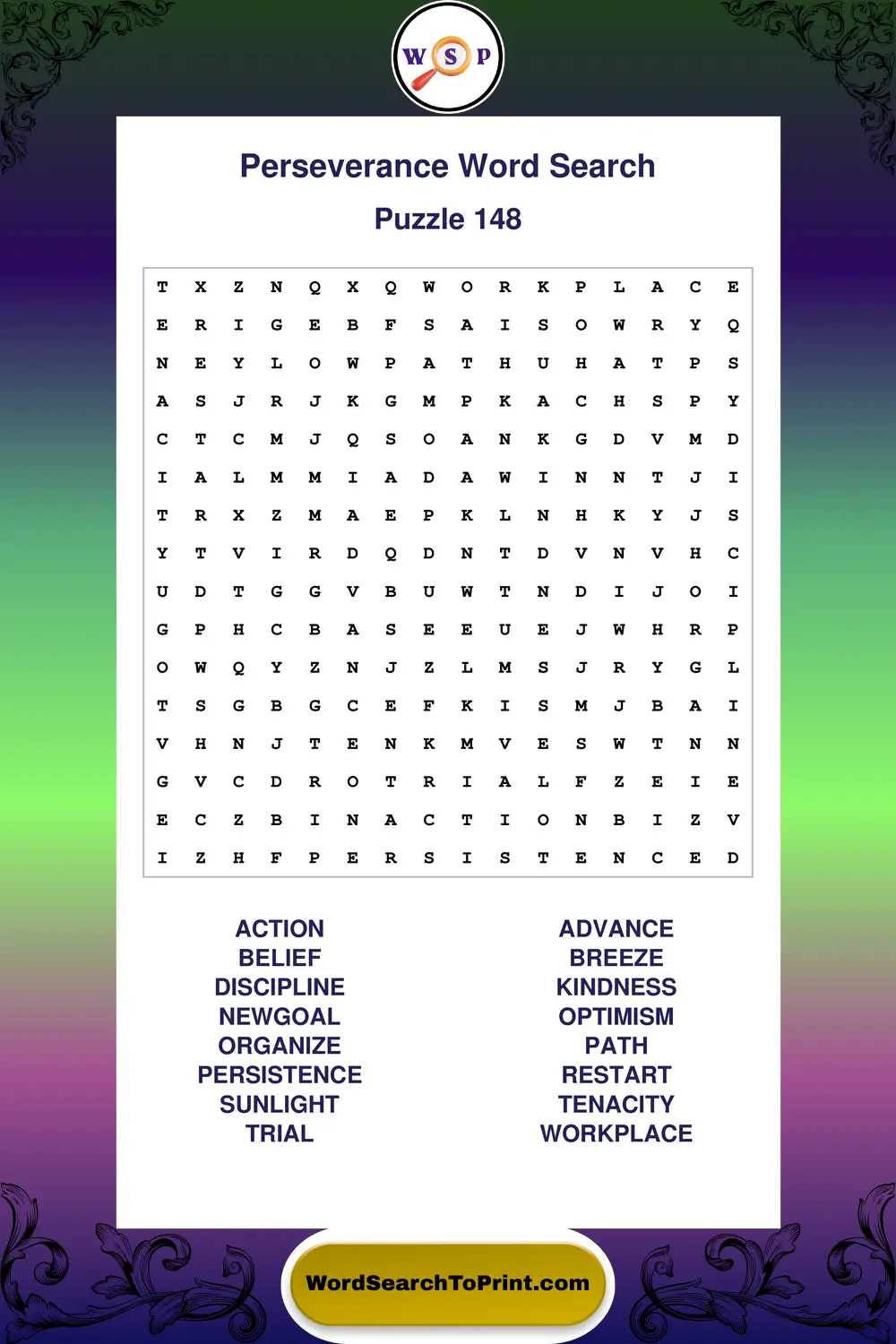Perseverance Word Search Puzzle 148