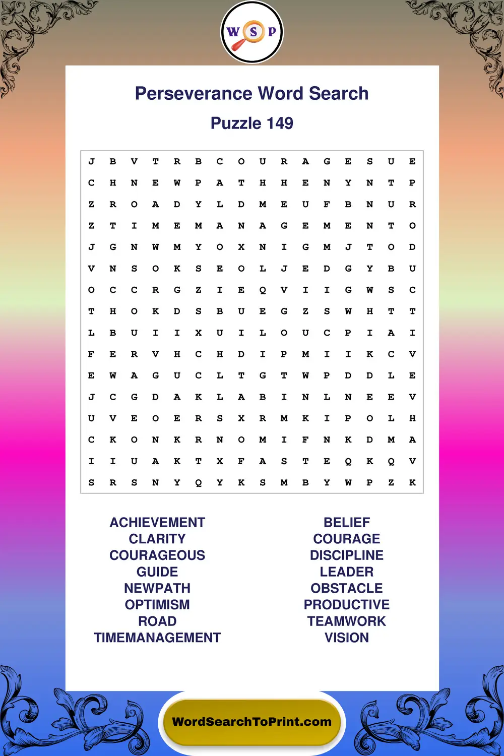 Perseverance Word Search Puzzle 149