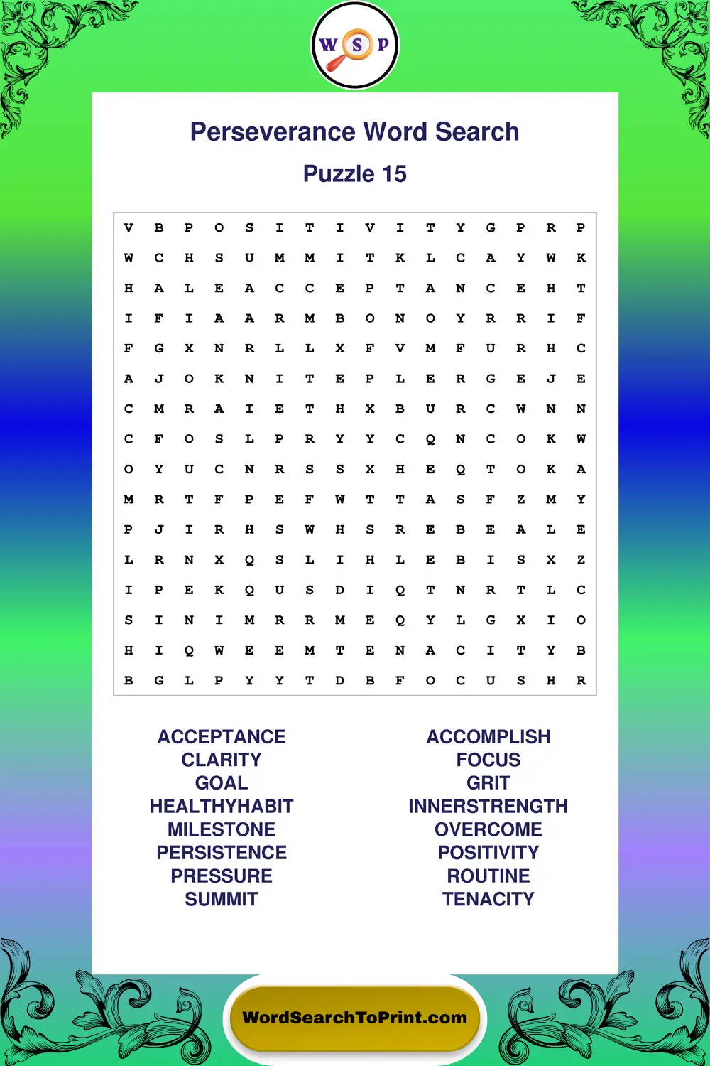 Perseverance Word Search Puzzle 15