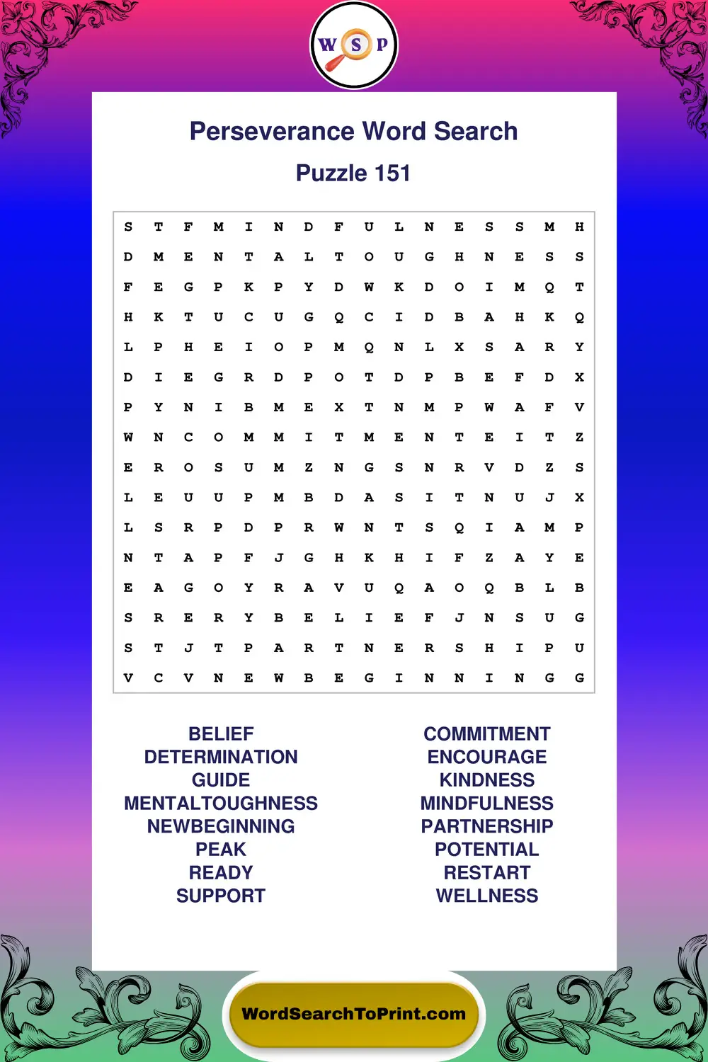 Perseverance Word Search Puzzle 151