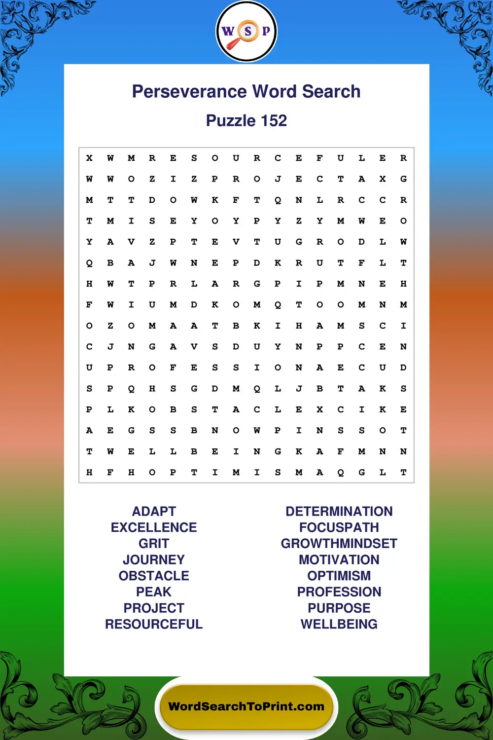 Perseverance Word Search Puzzle 152