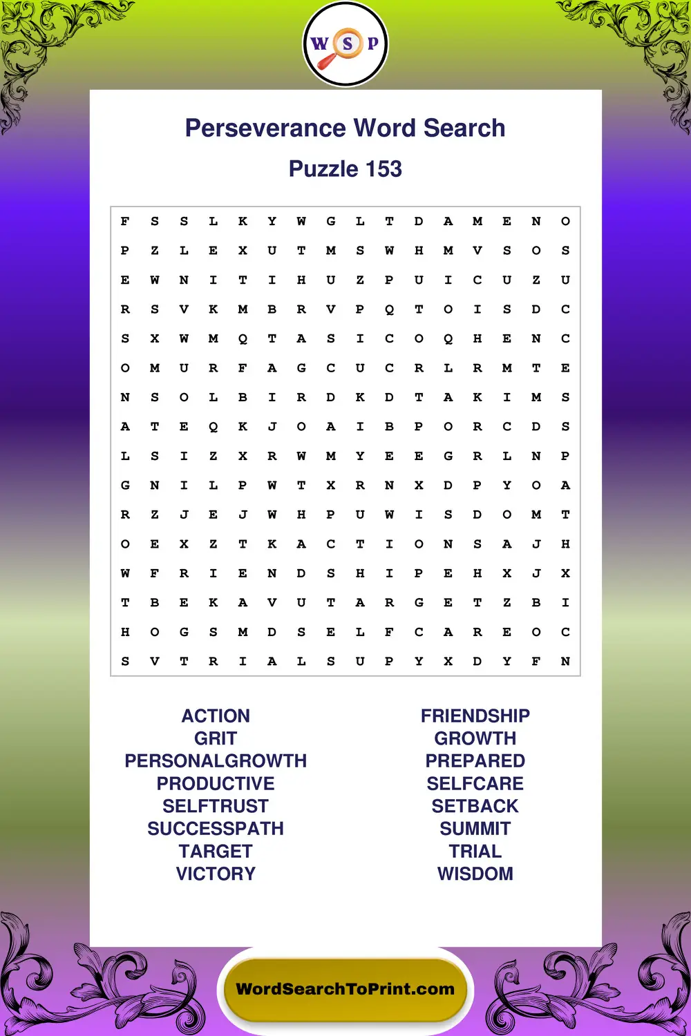 Perseverance Word Search Puzzle 153