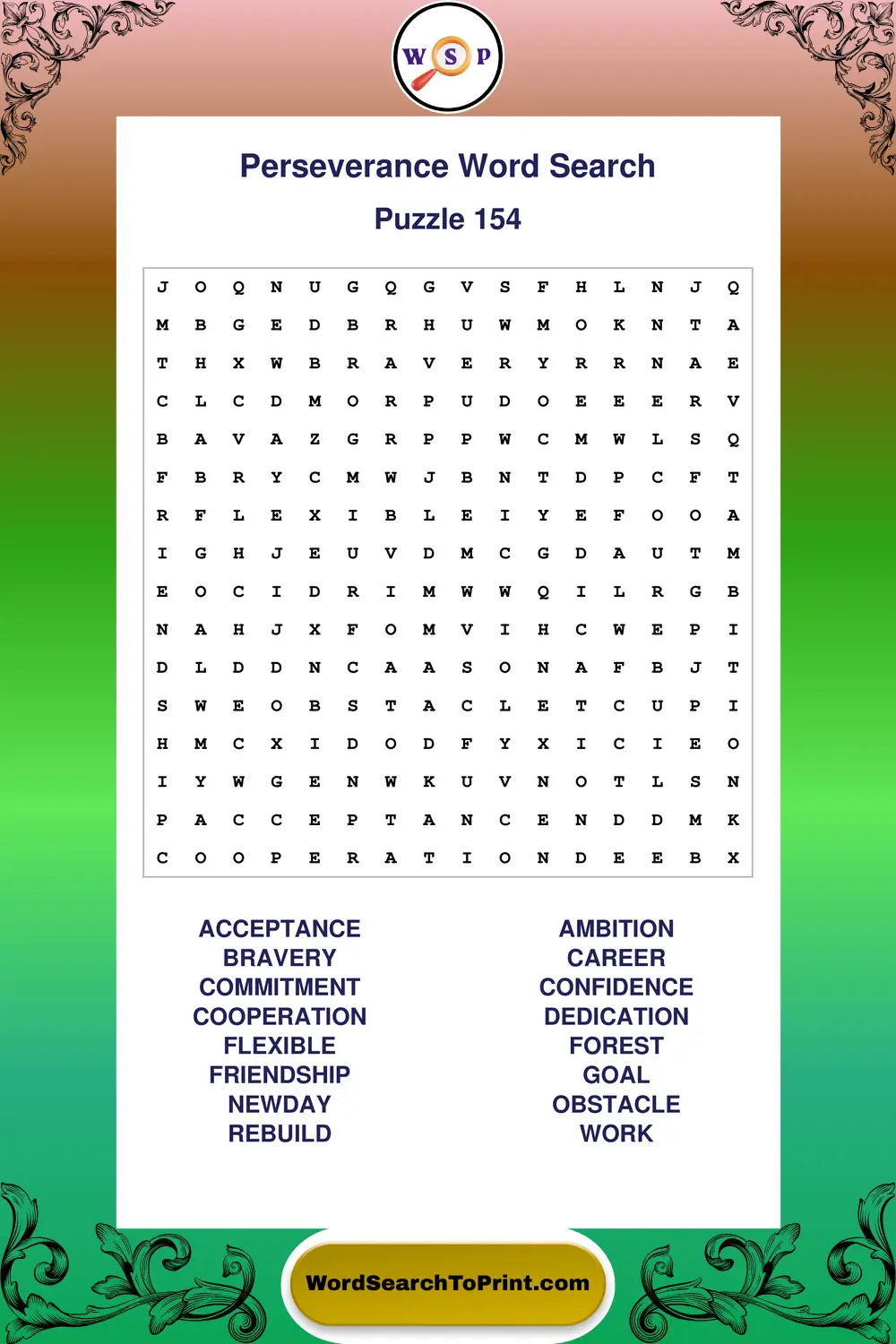 Perseverance Word Search Puzzle 154