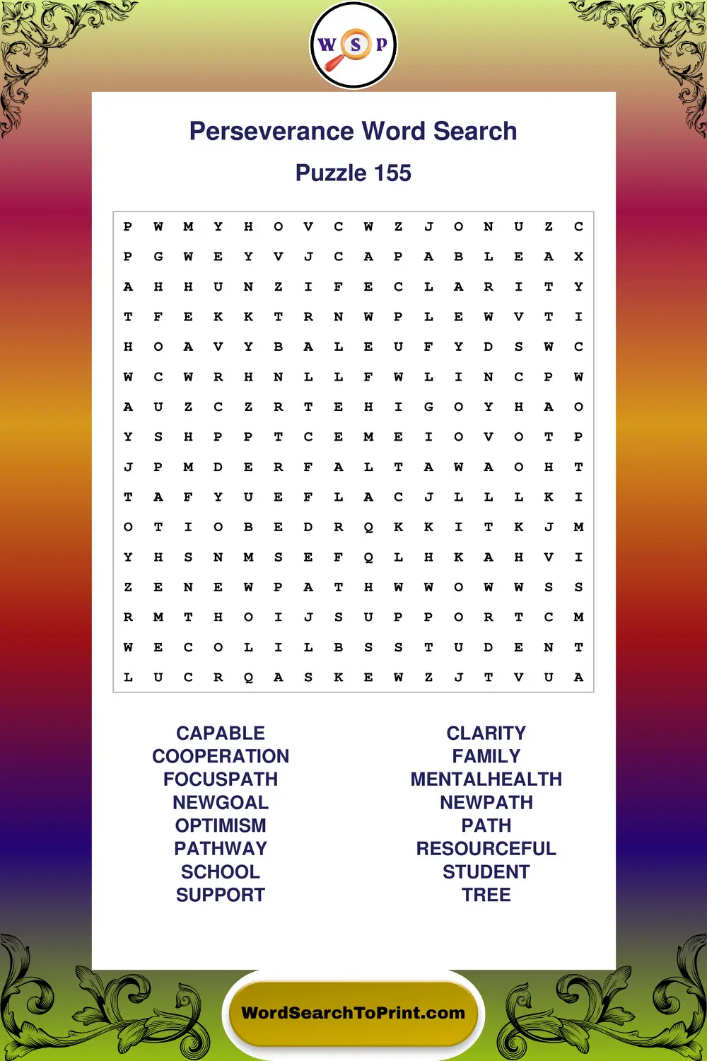 Perseverance Word Search Puzzle 155