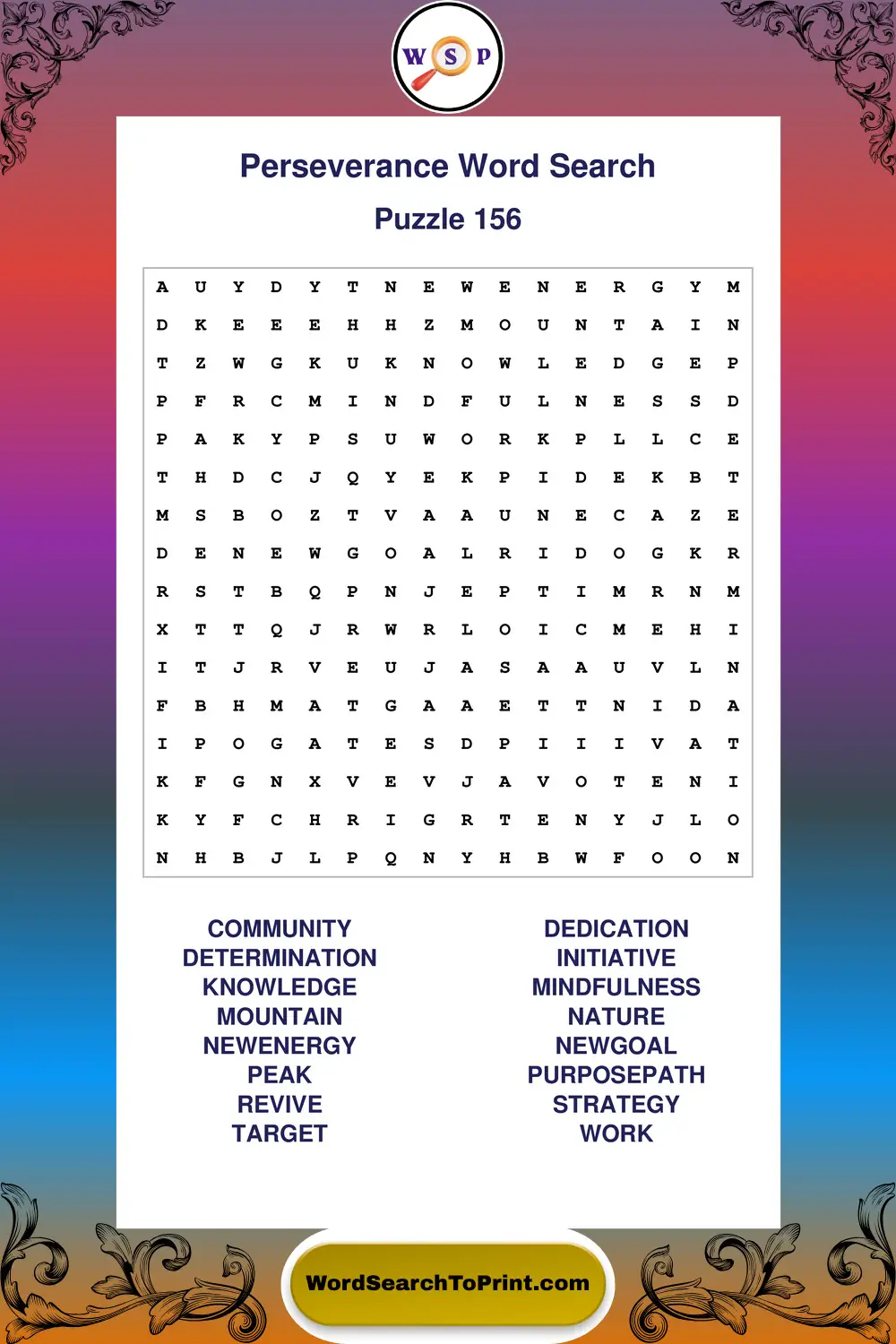 Perseverance Word Search Puzzle 156