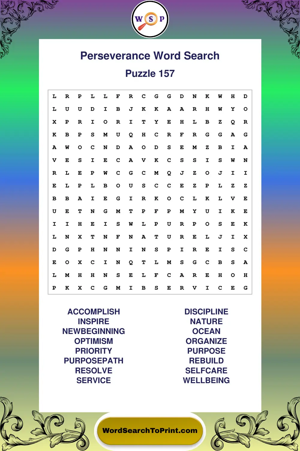 Perseverance Word Search Puzzle 157