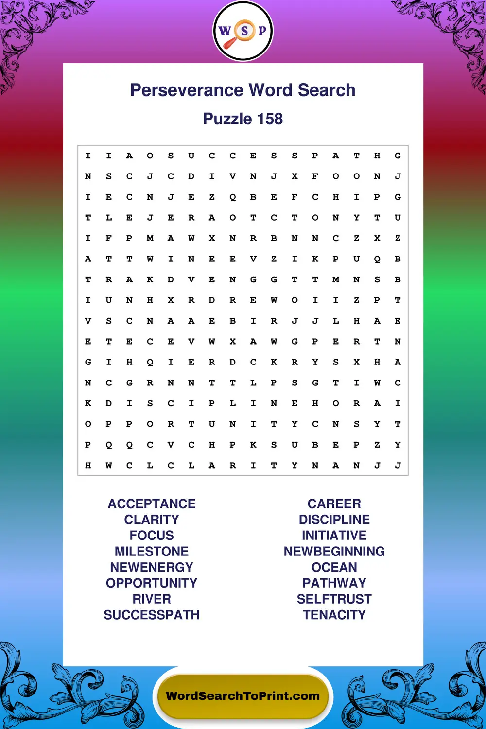 Perseverance Word Search Puzzle 158