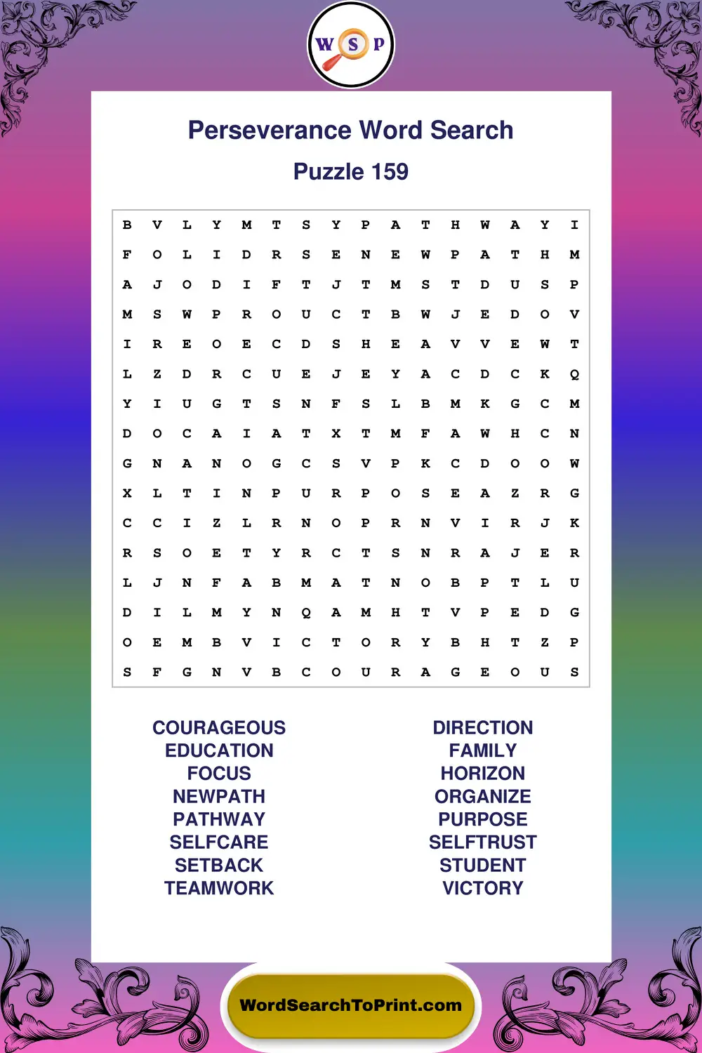 Perseverance Word Search Puzzle 159
