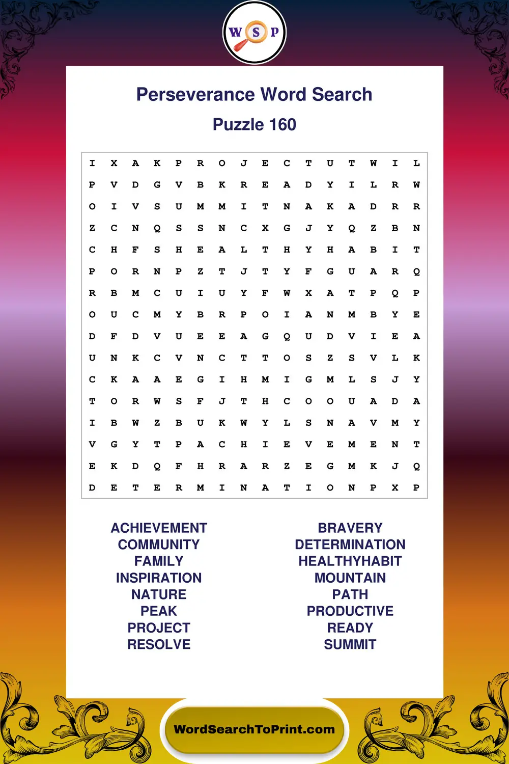 Perseverance Word Search Puzzle 160