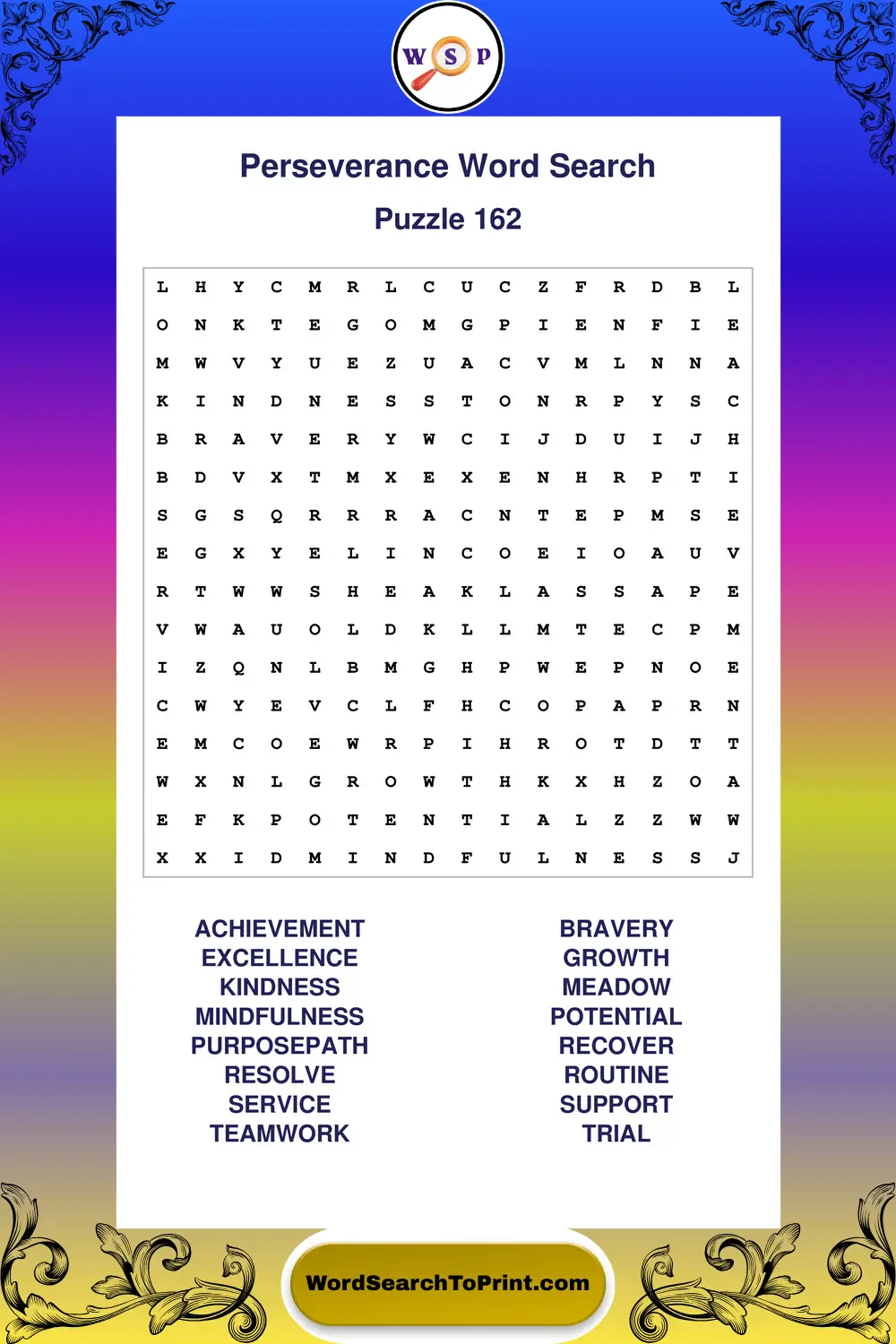 Perseverance Word Search Puzzle 162