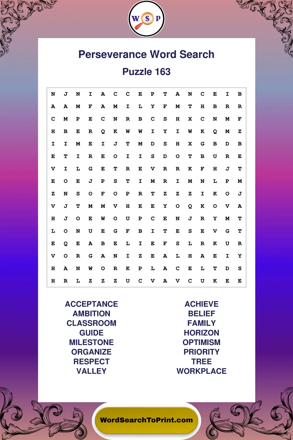 Perseverance Word Search Puzzle 163