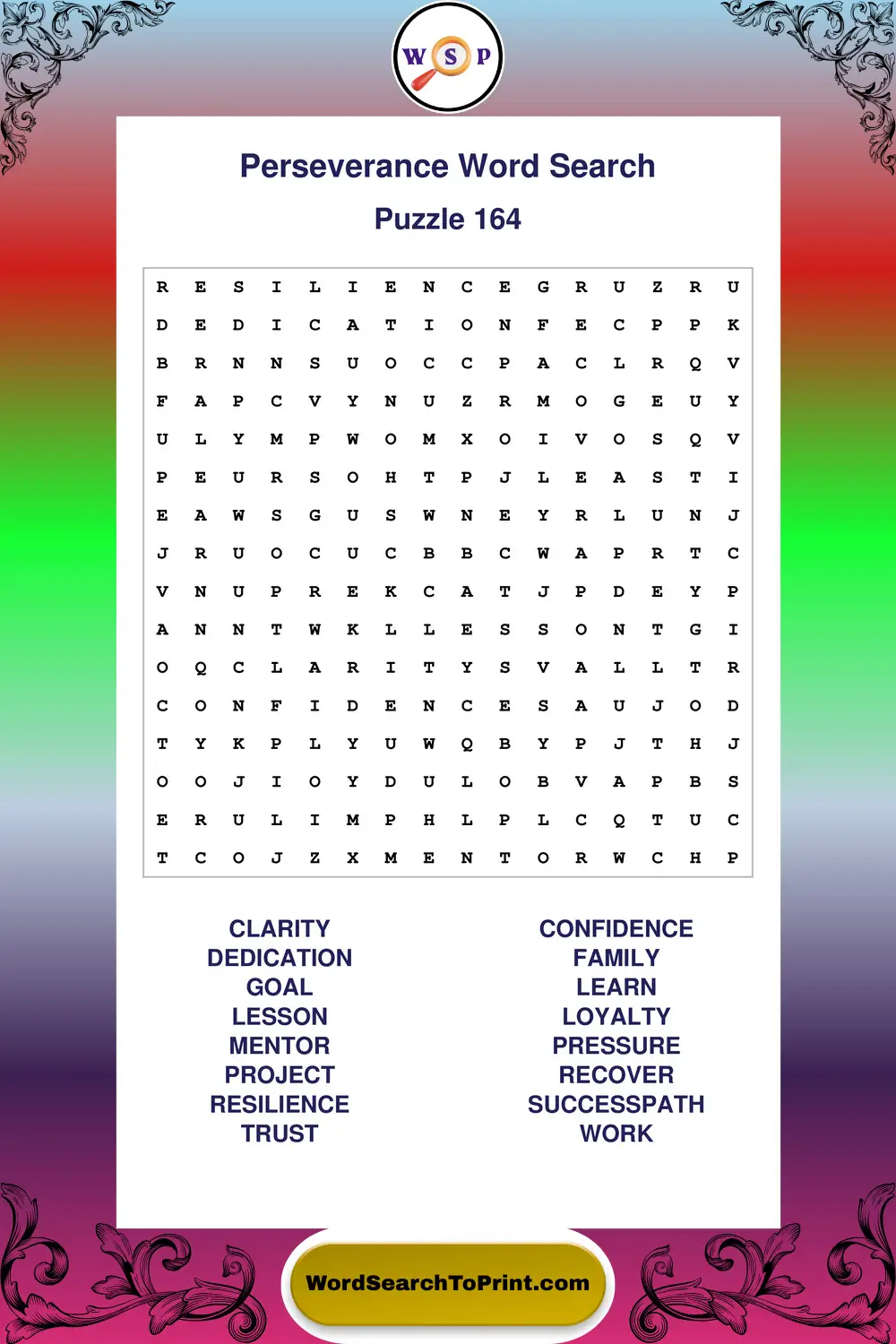 Perseverance Word Search Puzzle 164