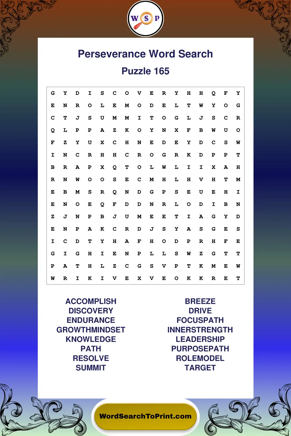 Perseverance Word Search Puzzle 165