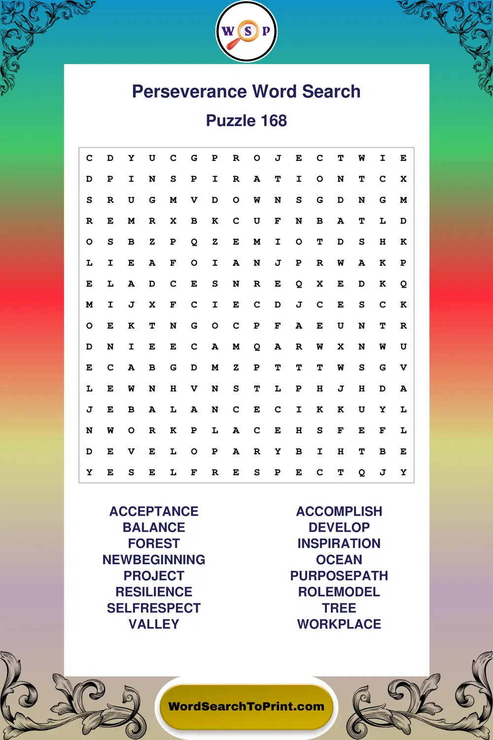 Perseverance Word Search Puzzle 168