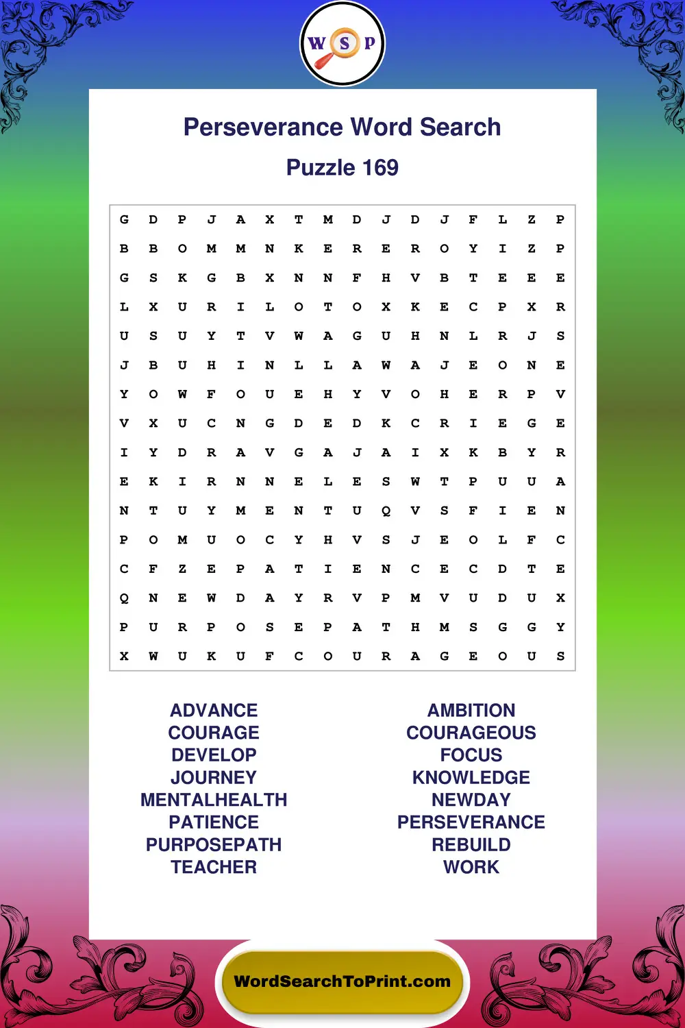 Perseverance Word Search Puzzle 169