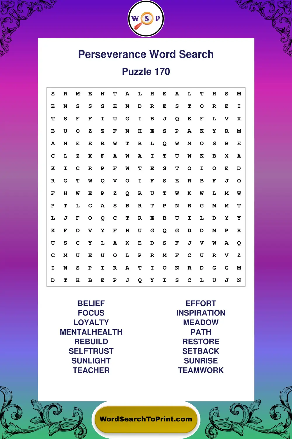 Perseverance Word Search Puzzle 170