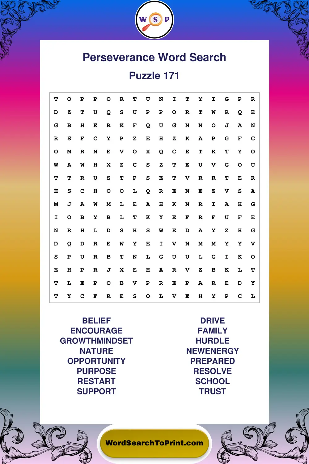 Perseverance Word Search Puzzle 171