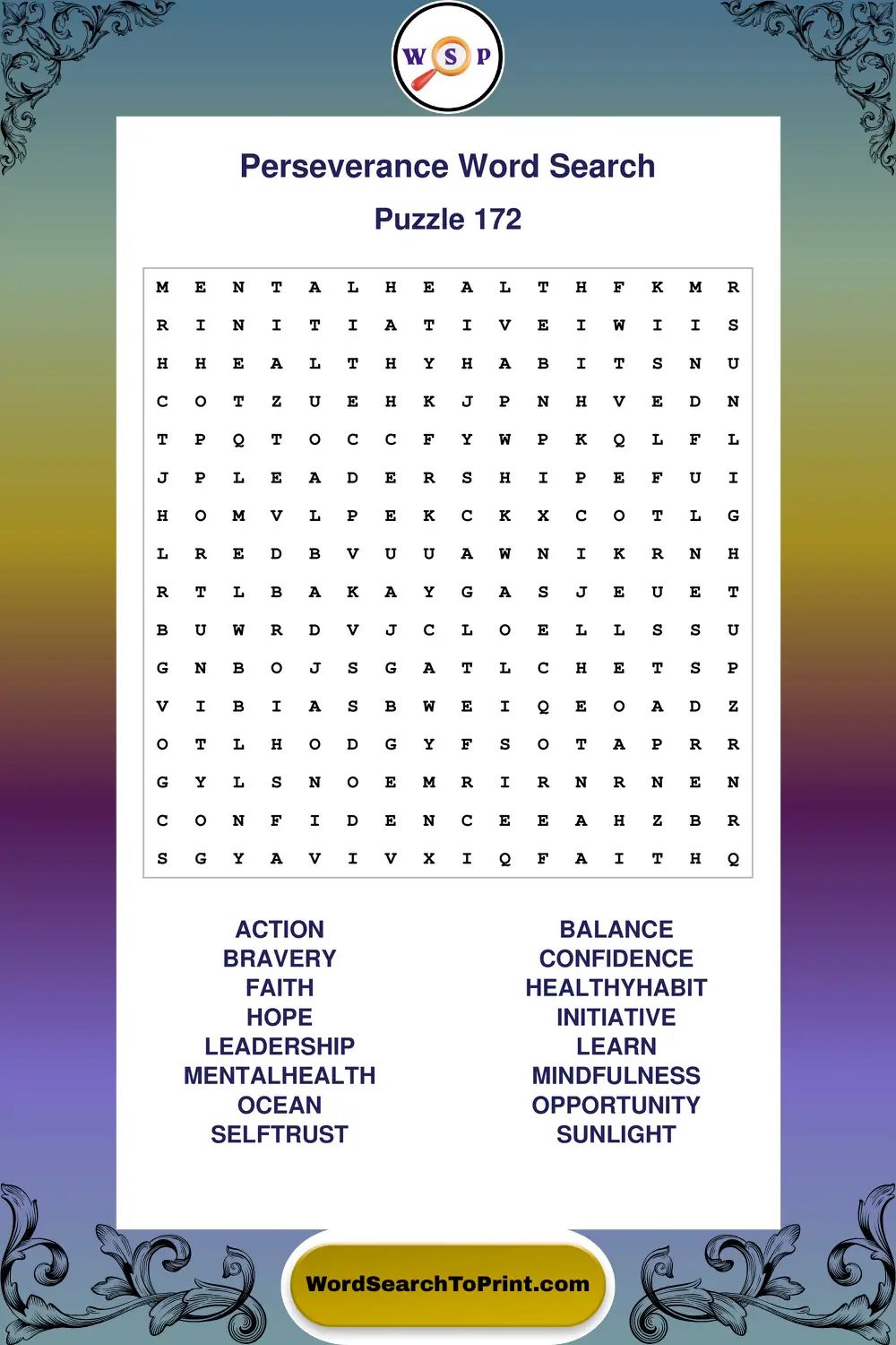 Perseverance Word Search Puzzle 172