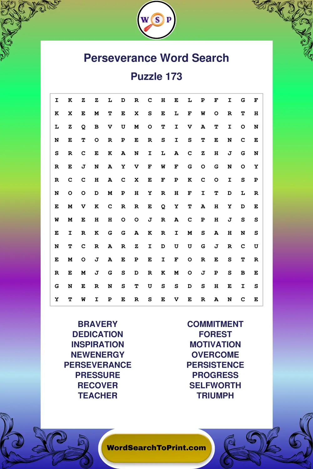 Perseverance Word Search Puzzle 173