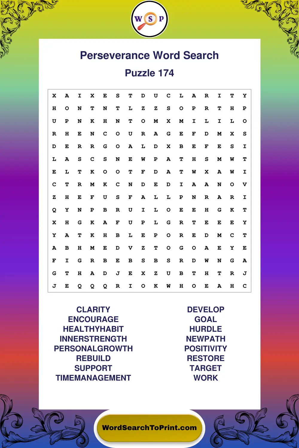 Perseverance Word Search Puzzle 174