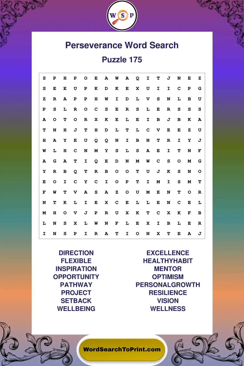 Perseverance Word Search Puzzle 175