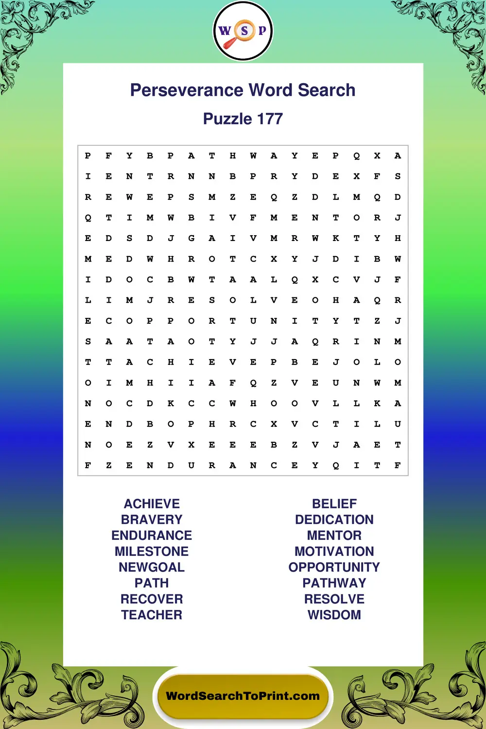 Perseverance Word Search Puzzle 177