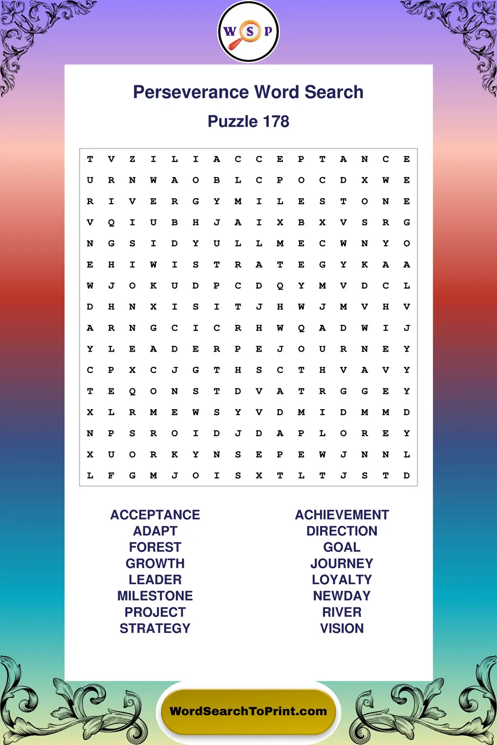 Perseverance Word Search Puzzle 178